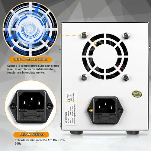 Vista 6 de Fuente de alimentación CC, fuente de alimentación de banco de laboratorio regulada ajustable de 30 V 5 A con pantalla de 4 dígitos, para pruebas
