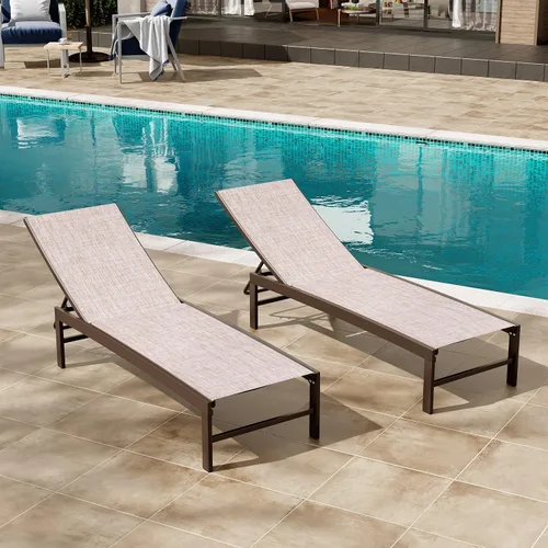 Vista 10 de Crestlive Products Sillas de salón exteriores, Sillas de aluminio para piscina, Tumbona reclinable ajustable de cinco posiciones para bronceado Beige