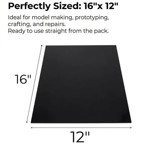 Vista 2 de Hiceeden Paquete de 6 láminas de plástico ABS de 12 x 16 x 0.06 pulgadas, hojas de plástico flexible negro, moldeables que las láminas acrílicas