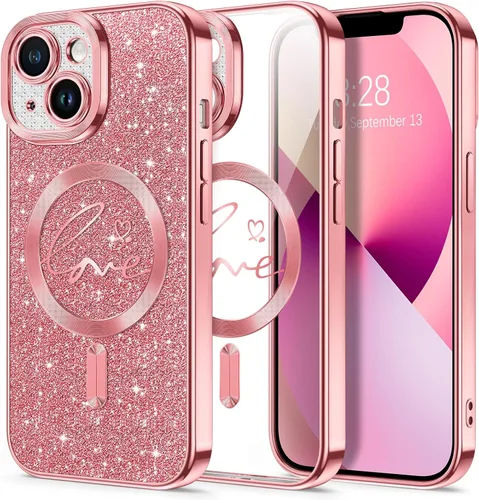 Vista 134 de Hython Funda para iPhone Air con purpurina, compatible con MagSafe Love Heart fundas magnéticas transparentes para teléfono para mujeres y niñas