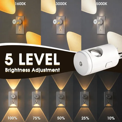 Vista 3 de LED Night Light Project 180° Rotating Night Lights Plug into Wall 2 Pack Mini Lens, Dusk to Dawn Sensor, 3000K/5000K/Amber Dimmable Nightlight for
