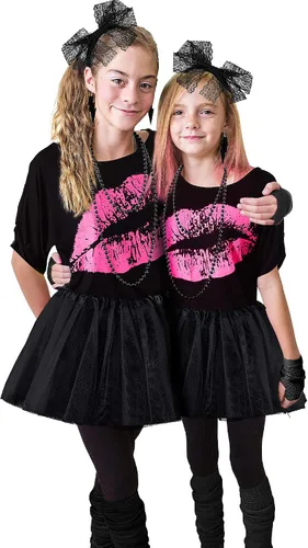 Vista 6 de Blulu 80s Costume Accessories for Women Halloween Outfit Dress Neon Leg Warmers Fishnet Gloves T-shirt Tutu Headband