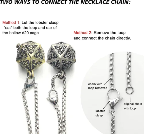 Vista 8 de Haxtec Mini Juego de Dados de Metal D&D con Estuche de Collar Hueco - Llavero Portátil de 7 Piezas Plata antigua