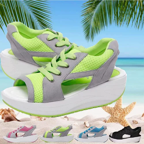 Vista 5 de Tracuna Sandalias de verano con cordones y paneles de contraste, zapatos de verano para mujer, sandalias de plataforma, cuñas y ocio deportivo