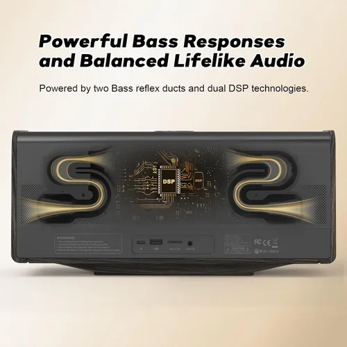 Vista 3 de DOSS Altavoz SoundBox Ultra Bluetooth, audio de 2.1 canales, graves Dorado
