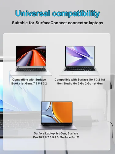 Vista 3 de Cargador de superficie de 65 W compatible con Microsoft Surface Pro 10 9 8 7+ 7 6 5 4 3 X Surface Laptop 7 6 5 4 3 2 1 Surface Book 3 2 1 Surface Go