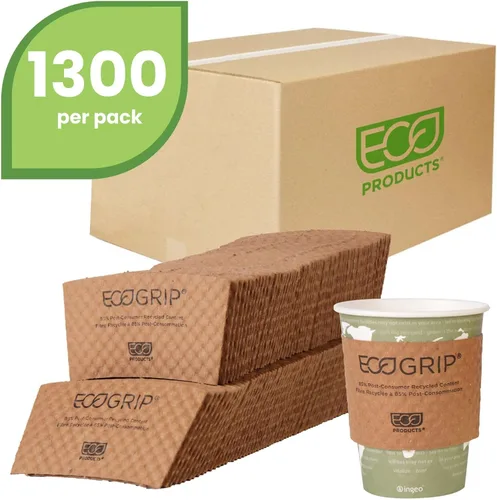 Vista 2 de Eco-Products EcoGrip funda para taza caliente de material reciclado, color café, caja de 1300 (EG-2000)