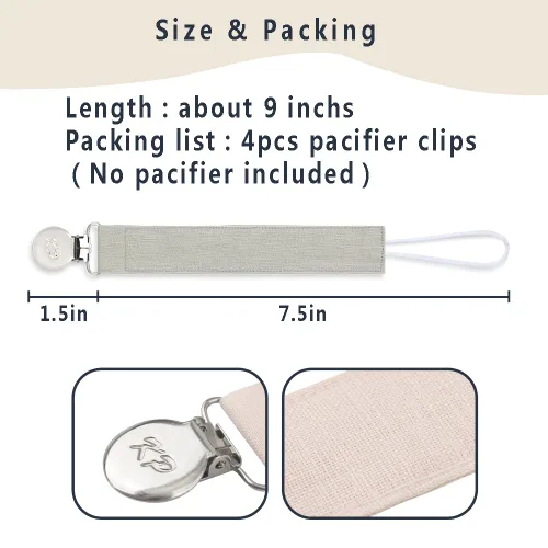 Vista 3 de Clip para chupete para niños y niñas, paquete de 4 soportes para chupete y correa de tela con clip, unisex, para baby shower, cumpleaños, Navidad