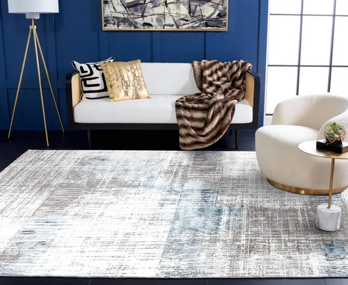 Vista 6 de SAFAVIEH Craft Collection - Alfombra de área de 9 x 12 pies, gris y azul, diseño abstracto moderno, no desprende pelusa y de fácil cuidado, ideal