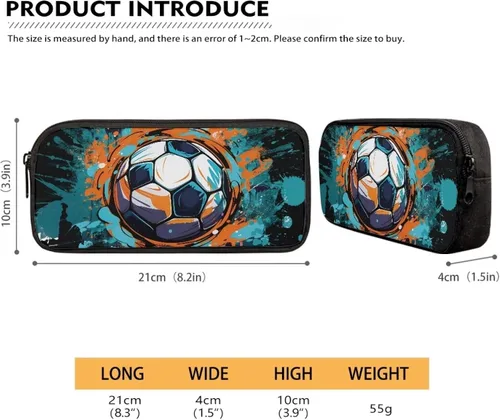 Vista 5 de COEQINE Estuches escolares para niños, con patrón de fútbol, para escuela secundaria, organizador de lápices de gran capacidad con cremallera