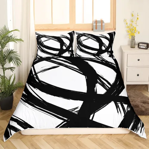 Vista 19 de Erosebridal Funda de edredón a rayas color negro y beige, funda de edredón bohemia moderna geométrica abstracta para mujeres, hombres y adultos