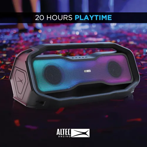 Vista 4 de Altec Lansing Rockbox XL 2.0 Altavoces Bluetooth inalámbricos portátiles con luces LED, impermeables IP67 y duraderos para exteriores, 20 horas