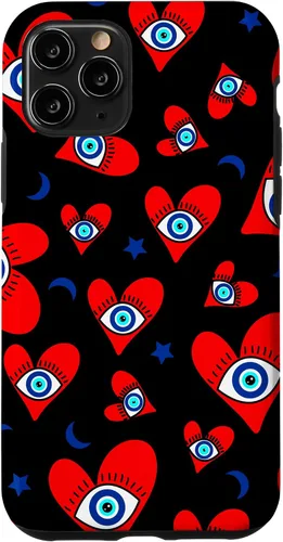 Vista 13 de Funda para iPhone 12 mini con diseño de mal de ojo, diseño de corazones de mal de ojo azul