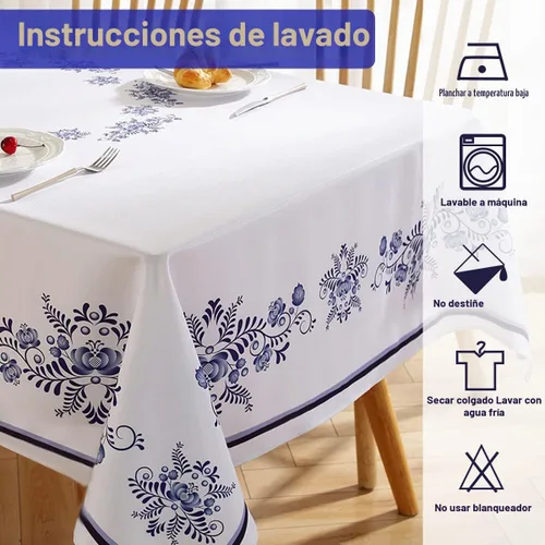 Vista 5 de SASTYBALE - Mantel rectangular de porcelana azul y blanca de Navidad de 52 x 70 pulgadas, resistente a derrames y manchas, de poliéster para buffet
