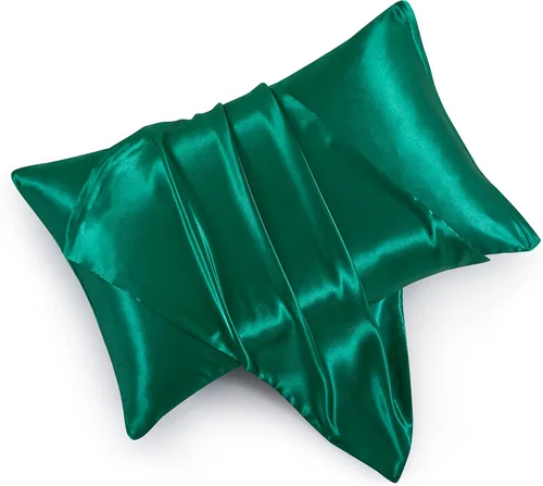 Vista 17 de Fundas de almohada de satén con cremallera (20 x 26), juego de 2 fundas de almohada de tamaño estándar, funda de almohada de seda negra para cabello