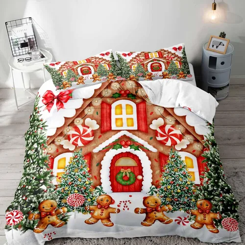 Vista 33 de LUVIVIHOME 2 piezas de funda de edredón de Navidad, juego de ropa de cama individual, ropa de cama rústica de cabaña, colcha de Navidad y Día