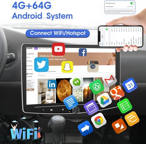 Vista 2 de [4G+64G] 10 pulgadas Android Solo DIN Pantalla Táctil Estéreo Carplay Radio