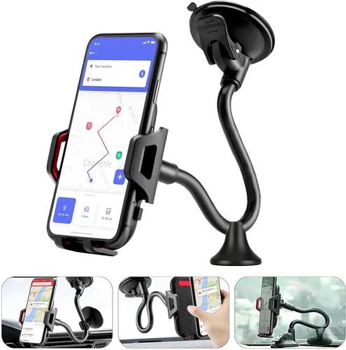 Vista 2 de Soporte de soporte para parabrisas de coche de 360 ° para iPhone, teléfono celular, GPS, cuello de cisne flexible, brazo largo, estabilizador