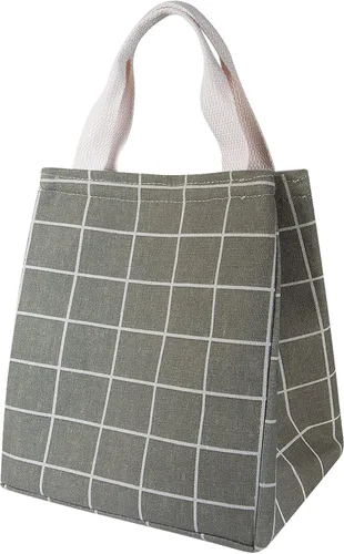 Vista 7 de Lonchera térmica para mujeres y hombres, bolsas reutilizables para el almuerzo para adultos para el trabajo o viajes (cuadros negros)