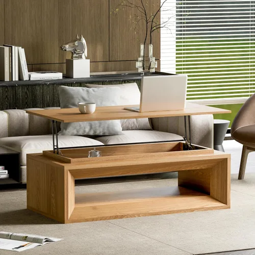 Vista 52 de Mesa de café cuadrada negra con tapa elevable, mesa de café con sistema de elevación inteligente con almacenamiento para sala de estar, mesas