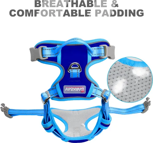 Vista 15 de BARKBAY - Arnés para perro sin tirones con clip frontal, material resistente y reflectante, asa de fácil control para pasear perros grandes