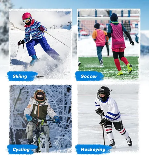 Vista 5 de TSLA Pasamontañas de invierno para niños, máscara facial, forro polar térmico para casco