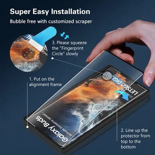 Vista 7 de AACL [Compatible con huellas dactilares] [Paquete de 3] Protector de pantalla de vidrio templado curvado 3D para Samsung Galaxy S22 Ultra 5G