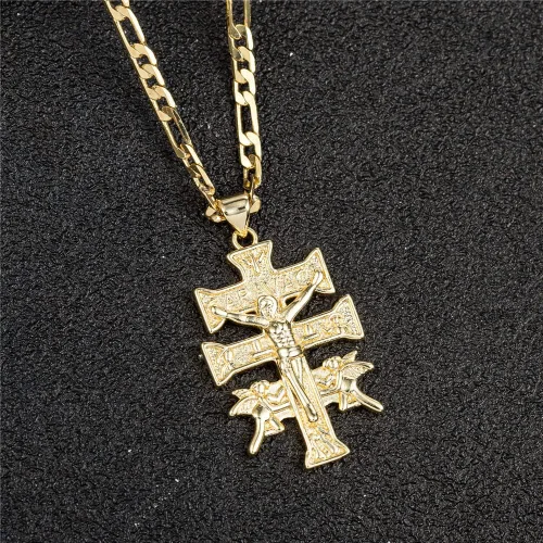 Vista 4 de kelistom Colgante de cruz de crucifijo católico chapado en oro de 14 quilates con collar de ángel querubín para mujeres y hombres, collar de cadena