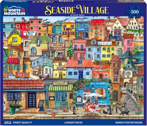 Vista 2 de White Mountain Rompecabezas de 500 piezas de pintura de Italia con piezas grandes, regalo para adultos de 18 x 24 pulgadas, Seaside Village