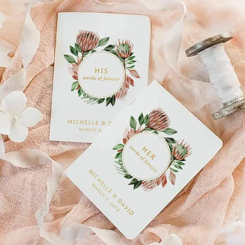 Vista 2 de Protea - Juego de 2 libros de votos de boda personalizados en papel de oro rosa