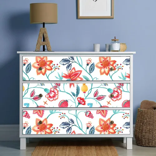 Vista 6 de VaryStyle Papel tapiz floral rojo naranja para despegar y pegar, bohemio, 17.7 x 118 pulgadas, papel de contacto con flores de bosque tropical