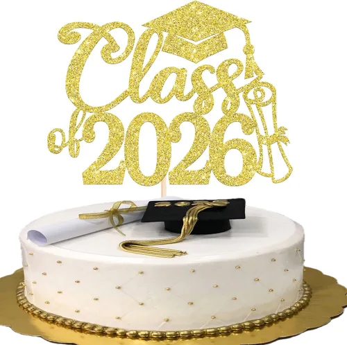 Vista 42 de Rsstarxi 1 paquete de decoración de pastel con purpurina para la clase de 2026, decoraciones de graduación 2026, tapa de felicitaciones