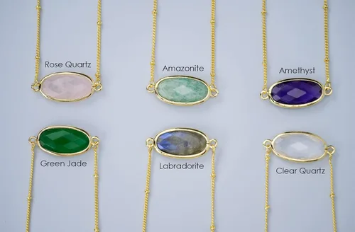 Vista 5 de Angelstones Collar con colgante de piedras preciosas naturales, collares de cristal curativo chapados en oro de 14 quilates para mujer