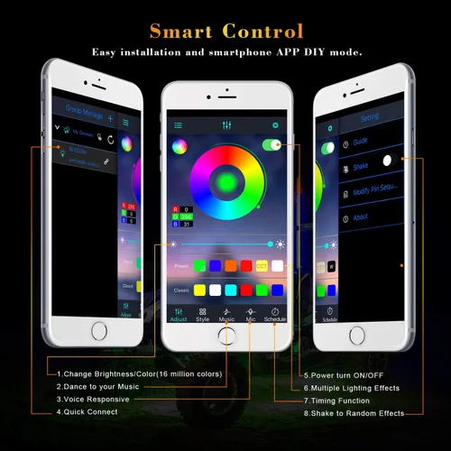 Vista 3 de Kits de luces LED RGB con control Bluetooth, impermeables, multicolor, luces LED de neón subterráneo, luces para camión, SUV, ATV, UTV, barco