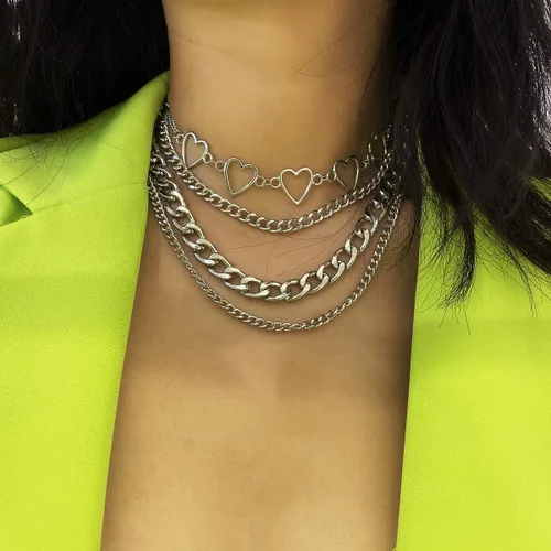Vista 5 de Collar de cadena de bloqueo cadenas de Egirl collar con colgante de llave con cerradura de declaración juego de 2 cadenas largas de múltiples capas