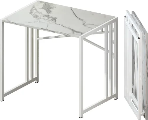 Vista 34 de Lutown-Teen Escritorio pequeño plegable de 32 pulgadas, escritorio pequeño de oficina sin necesidad de montaje, escritorio para computadora de Beige