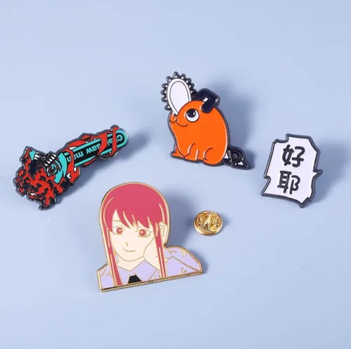 Vista 6 de Anime Chainsaw Pochita Brooch Pins - Makima Pochita Cosplay Enamel Pins - Metal Badge Jewelry Accessory for Backpack Clothes Caps
