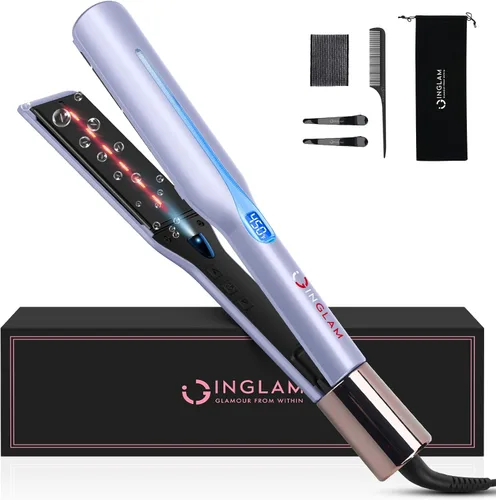 Vista 11 de IG INGLAM Plancha lisa para el cabello de titanio, rizador de pelo infrarrojo de 1 pulgada, plancha alisadora iónica negativa de voltaje dual con 11