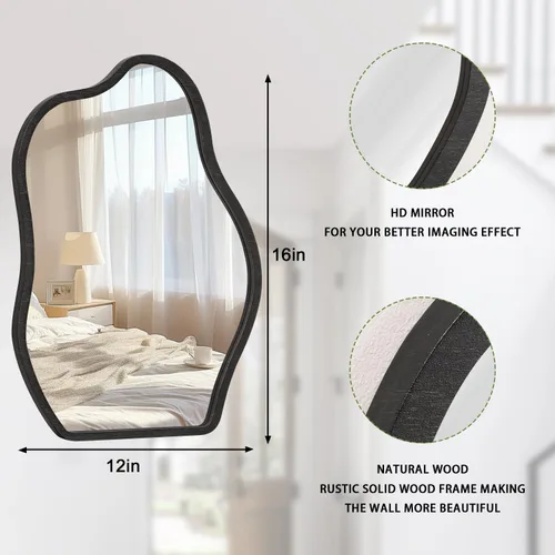 Vista 7 de Espejo irregular para decoración de pared, moderno y asimétrico, pequeño espejo de pared con marco de madera, forma única, espejo artístico de nube
