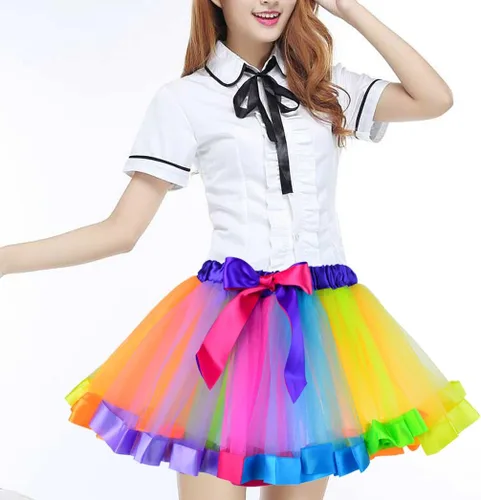 Vista 5 de Accesorios de disfraz 6 en 1 de los años 80 para niños, trajes elegantes de los años 80 y tutú para fiesta de cosplay con temática retro de los años