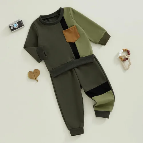 Vista 78 de Conjunto de sudadera de manga larga con cuello redondo y pantalones deportivos para bebés, ropa de invierno para bebé