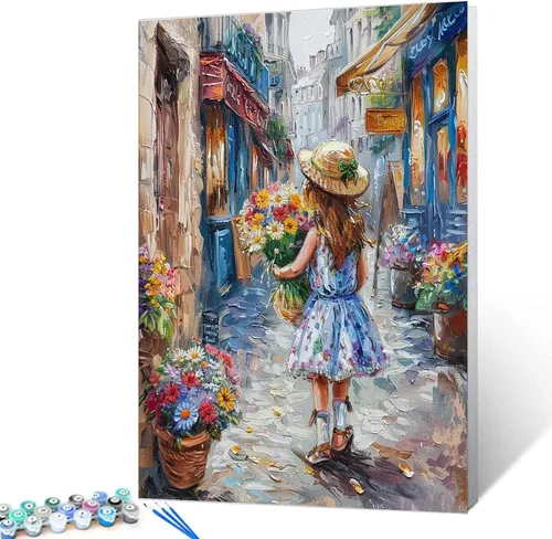 Vista 16 de Kits de pintura romántica por números para parejas con pinceles y pigmento acrílico sobre lienzo para adultos, niños y niñas bajo un paraguas