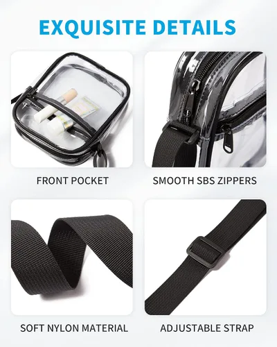 Vista 5 de Vorspack Bolso de PVC aprobado para estadios, bolsa cruzada transparente con bolsillo frontal para conciertos, deportes, festivales
