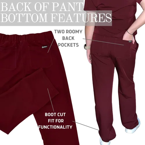 Vista 8 de HUMBLE Scrubs Pantalón Cordón Mujeres Pierna Recta Uniforme Médico