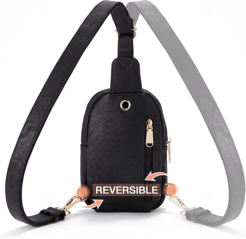 Vista 4 de Telena Riñonera pequeña para mujer, de cuero, cangureras, bolsa de pecho para mujer