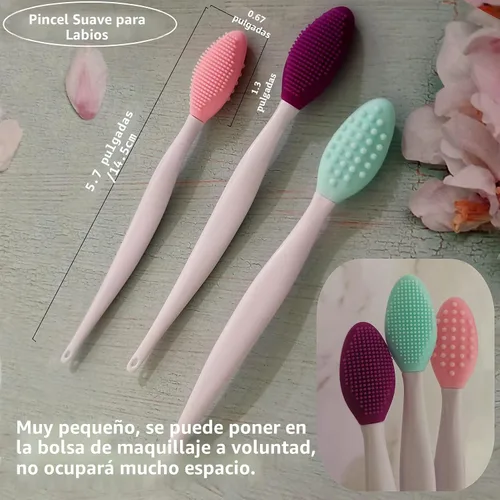 Vista 4 de 3 piezas de cepillo exfoliante para labios, exfoliador de labios, herramienta de cepillo para labios de silicona de doble cara para hombres