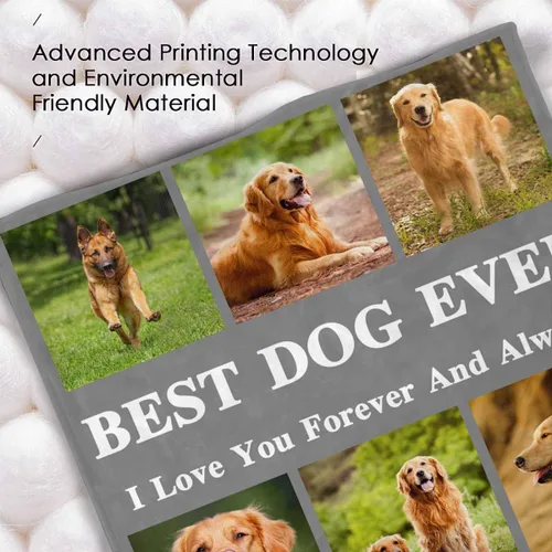 Vista 4 de InterestPrint Manta personalizada con texto fotográfico, 9 fotos, Best Dog Ever - Manta personalizada de franela polar para cumpleaños familiar, se