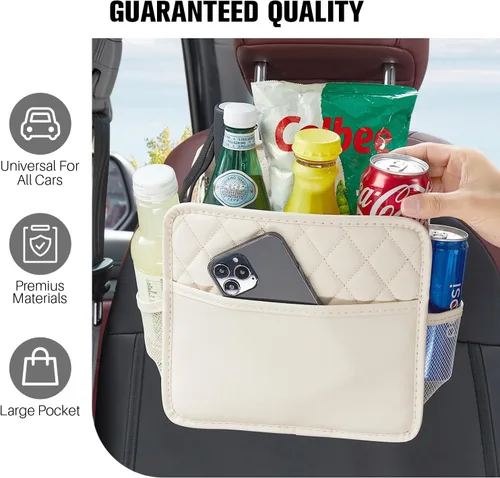 Vista 3 de LXUNYI Organizador de asiento de automóvil, paquete de 2 organizadores de asiento trasero de automóvil impermeables de cuero PU y bolsa