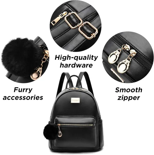 Vista 5 de I IHAYNER Mochila de cuero para mujer, de moda, con pompón, mochila casual de viaje