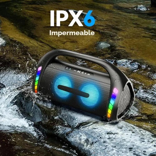Vista 3 de Bocina Bluetooth LFS, altavoces Bluetooth inalámbricos de 100W y bajo profundo, luces LED, impermeable IPX6, 30 horas de reproducción, altavoz